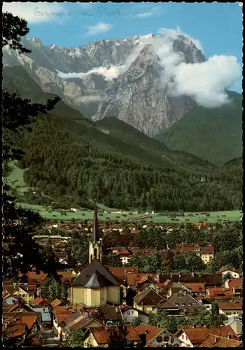Garmisch-Partenkirchen Panorama-Ansicht Ort und Alpen Berge 1969