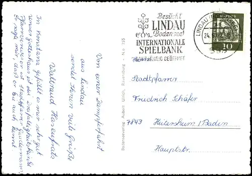 Lindau (Bodensee) Mehrbildkarte mit Orts- u  See-Ansichten 1962   gel Stempel