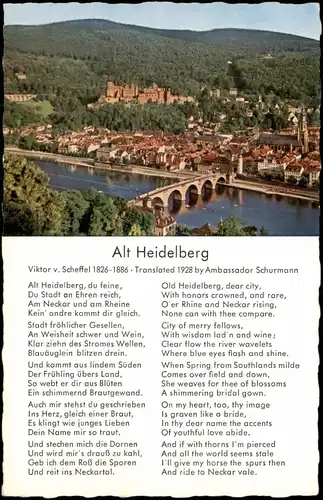 Heidelberg Panorama-Ansicht, Text von Viktor v. Scheffel "Alt-Heidelberg" 1960