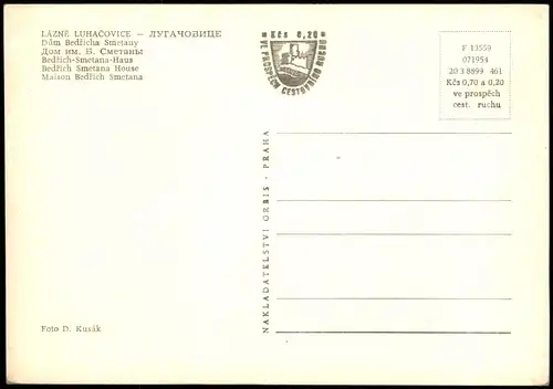 Postcard Luhatschowitz Luhačovice Bedřich-Smetana-Haus 1970