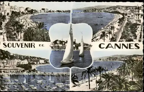 CPA Cannes Souvenir Mehrbildkarte 4 Foto-Ansichten 1956