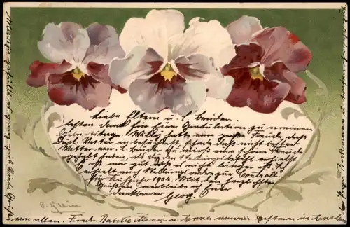 Ansichtskarte  Botanik :: Blumen Stiefmütterchen - Jugendstilkarte 1903