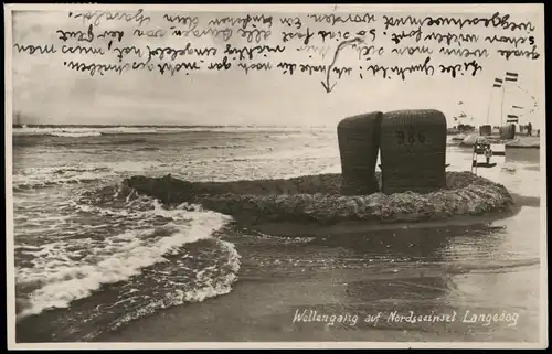 Ansichtskarte Langeoog Strand, Wellengang - Strandkörbe 1930