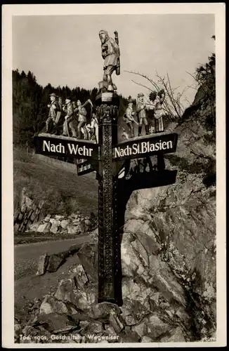 Ansichtskarte St. Blasien Geschnitzter Wegweiser 1942