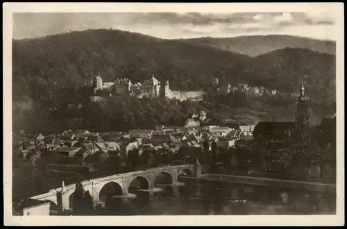 Heidelberg Stadtteilansicht Stadt & Schloss vom Philosophenweg Mondschein 1940