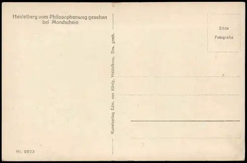 Heidelberg Stadtteilansicht Stadt & Schloss vom Philosophenweg Mondschein 1940