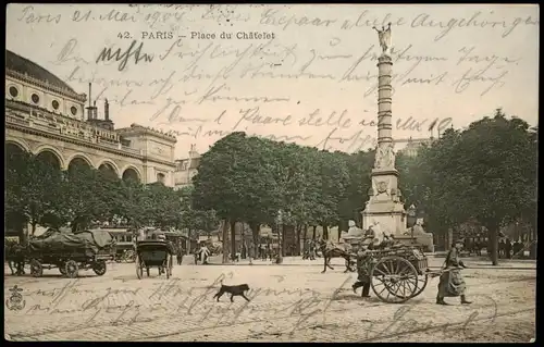 CPA Paris Place du Châtelet,Kutschen 1904