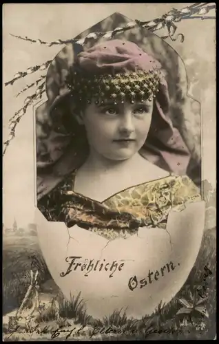 Ansichtskarte  Ostern / Easter Fotokunst - Osterei, Mädchen mit Schmuck 1903