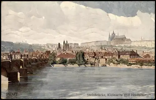 Burgstadt-Prag Hradčany Praha Künstlerkarte Steinbrücke Hradschin. 1911