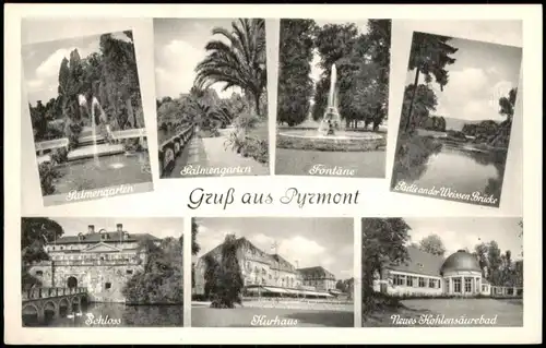 Bad Pyrmont Mehrbild-AK mit Palmengarten, Fontäne, Schloss, Kurhaus uvm. 1960