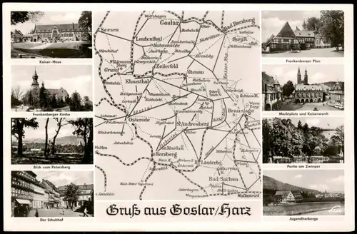 Goslar Umland-Ansichten Gruss-Aus-Mehrbildkarte mit Landkarte 1960