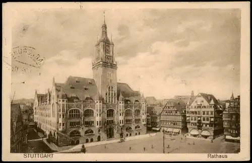 Ansichtskarte Stuttgart Rathaus, Markt, Straßen 1928