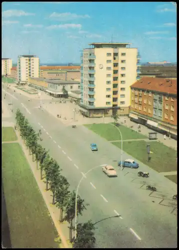 Eisenhüttenstadt Leninallee aus der Vogelschau-Perspektive, DDR AK 1965/1964