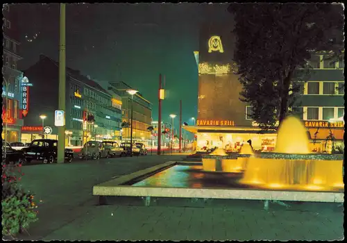 Ansichtskarte Duisburg Königstraße bei Nacht Abend-Beleuchtung 1970