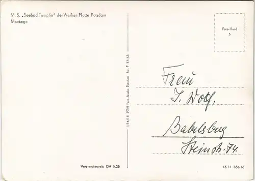 Ansichtskarte  WEISSE FLOTTE POTSDAM M.S. Seebad Templin DDR Mehrbild-AK 1963