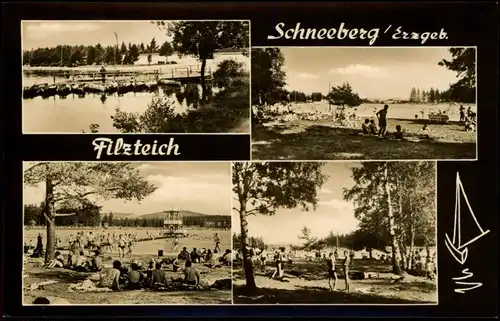 Schneeberg Erzgebirge Mehrbildkarte 4 Fotoansichten Strandbad Filzteich 1975