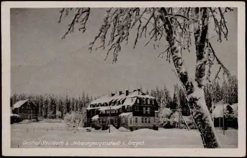 Steinbach-Johanngeorgenstadt Gasthof Steinbach verschneit, DDR AK 1955