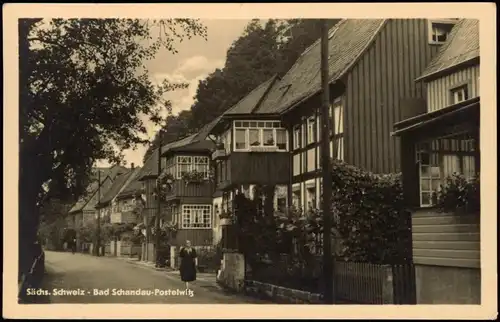 Postelwitz-Bad Schandau Straßen Ansicht mit Wohnhäuser DDR AK 1955