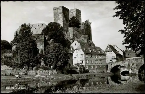 Ansichtskarte Runkel Lahn Partie mit Burg Runkel 1960