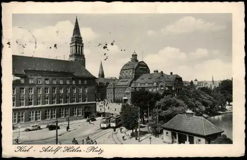 Ansichtskarte Kiel Straßenpan A.H.-Platz 1943