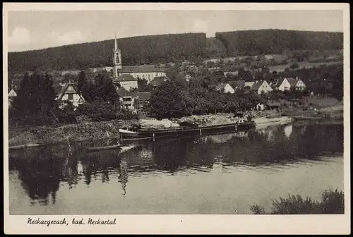 Ansichtskarte Neckargerach Stadt, beladenes Schleppschiff 1934