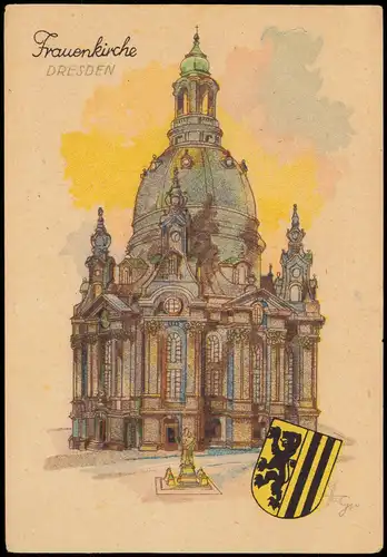 Ansichtskarte Innere Altstadt-Dresden Frauenkirche - Künstlerkarte 1953