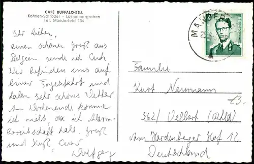 Postkaart Manderfeld-Büllingen Cafe Buffalo Bill MB Losheimergraben 1959