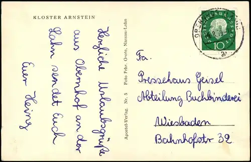 Ansichtskarte Obernhof (Lahn) Kloster Arnstein - Fotokarte 1959
