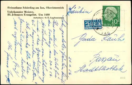 Ansichtskarte Schärding Heimathaus - Hl. Johannes Evangelist 1953