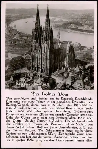 Ansichtskarte Köln Luftbild Dom 1952
