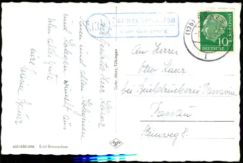Ulm a. d. Donau Stadtteilansichten 1956  gel. Landpoststempel ü. Günzburg
