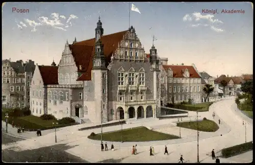 Postcard Posen Poznań Akademie 1915  gel. Bahnpost Insterburg Feldpost