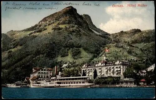 Ansichtskarte Gersau Hotel Müller, Dampfer 1923  gel. Infla Entwertung Parma#