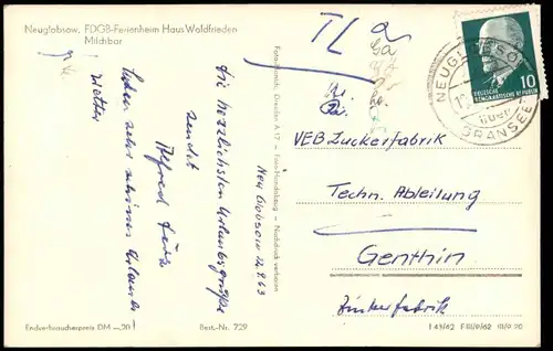 Neuglobsow-Stechlin FDGB-Ferienheim Haus Waldfrieden Milchbar DDR AK 1963/1962