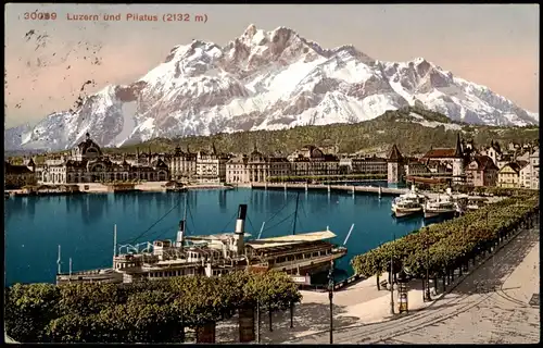 Ansichtskarte Luzern Lucerna Panorama-Ansicht mit Schiffen und Pilatus 1910