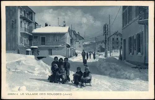 .Frankreich LE VILLAGE DES ROUSSES (Jura) Kinder Schlittenfahrt 1920