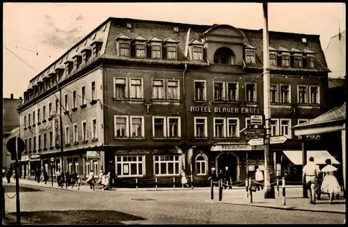 Aue (Erzgebirge) HO-HOTEL BLAUER ENGEL Strassen Partie DDR AK 1964/1961