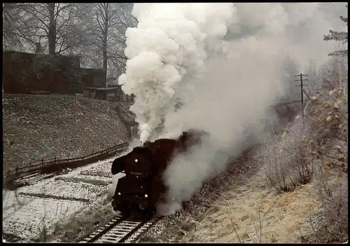 Güterzugdampflokomotive Nahgüterzug hinter Bahnhof Lichtenstein 1988