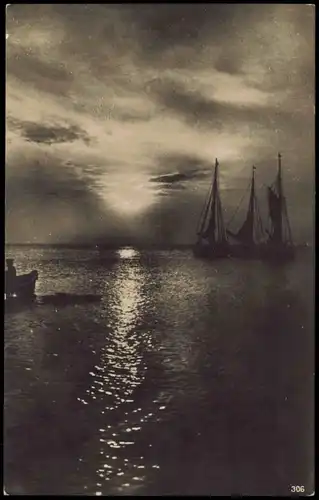.Mecklenburg  Ostsee  Baltic Sea - Abendstimmung Segelboote - Fotokarte 1928