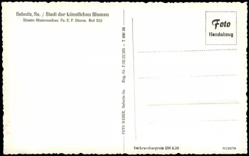 Sebnitz DDR Stadt der künstlichen Blumen Blumenschau Fa. C. F. Sturm 1958