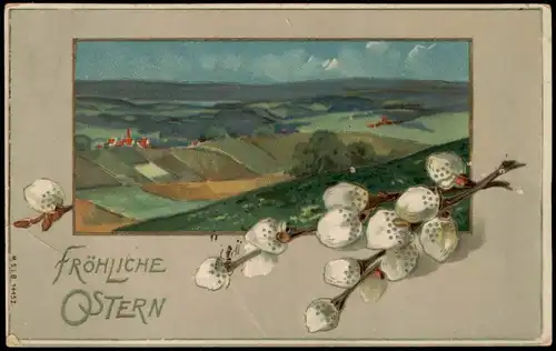 Ansichtskarte  Ostern / Easter - Landschaft Weidenkätzchen 1913 Goldrand