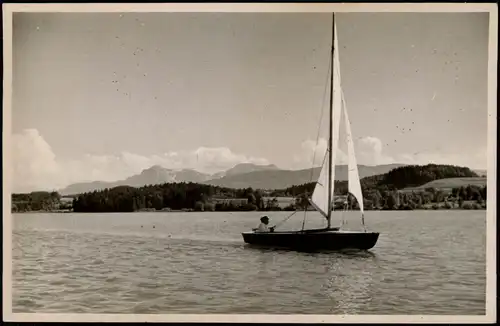 Ansichtskarte Waging am See Wagingersee, Segelboot 1953  gel. Landpoststempel