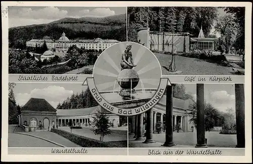 Ansichtskarte Bad Wildungen Cafe am Kurpark, Badehotel 1954