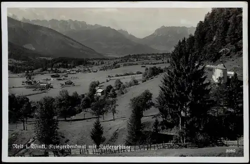 Ansichtskarte Reit im Winkl Kriegerdenkmal mit Kaisergebirge 1952