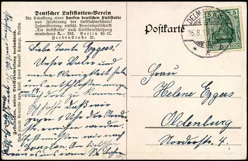 Deutscher Luftflotten Verein - Fesselballon - Künstlerkarte 1912