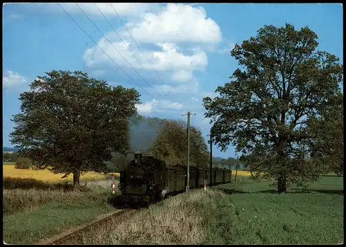 Ansichtskarte  Personenzug rasender Roland Dampflok Nähe Bahnhof Putbus 1989