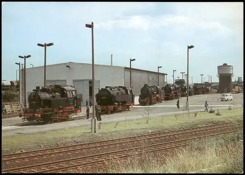 Fahrzeugausstellung im Bw Engelsdorf alte Dampflokomotiven DDR AK 1986