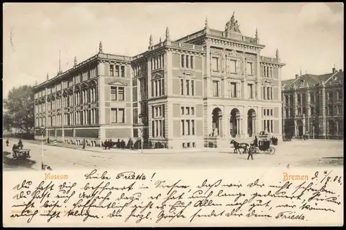 Ansichtskarte Bremen Museum 1902   gelaufen nach HILDESHEIM (Ankunftsstempel)