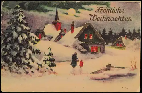 Ansichtskarte  Weihnachten Grusskarte Verschneites Dorf Christmas 1920