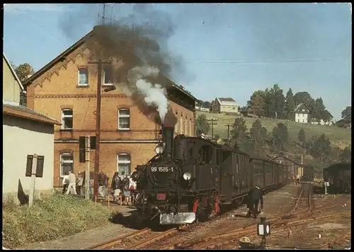 Ansichtskarte Jöhstadt (Erzgebirge) Dampflokomotive in der Stadt 1987